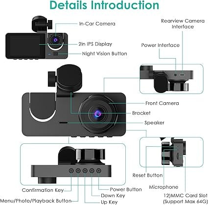 3 Channel Dash Cam, 1080P HD