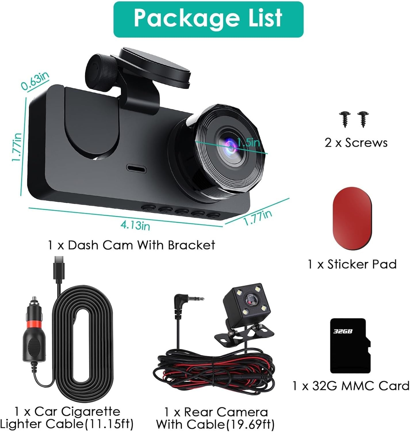 3 Channel Dash Cam, 1080P HD